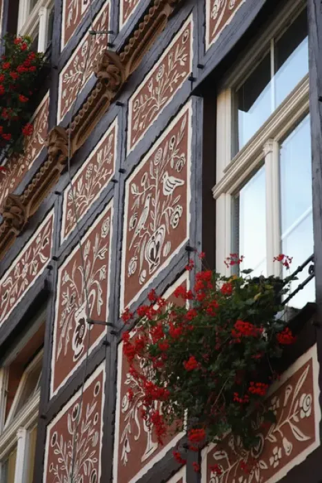 Framed Print : Europe, Czech Republic, Frantiskovy Lazne. A fresco decorated hotel facace