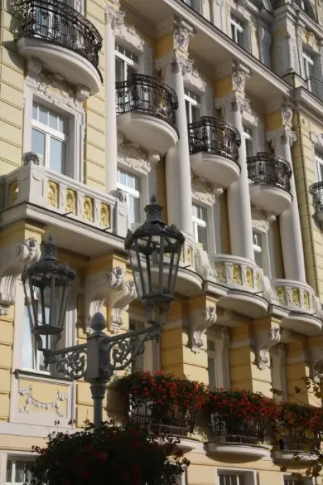 Framed Print : Europe, Czech Republic, Frantiskovy Lazne. A richly decorated Art Nouveau hotel facade Framed Print : Europe, Czech Republic, Frantiskovy Lazne. A richly decorated Art Nouveau hotel facade