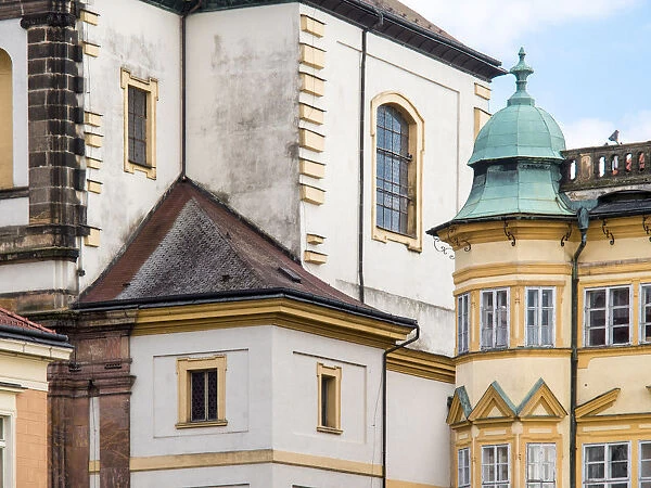 Europe, Czech Republic, Jicin. Closeup of the architecture in the historic town of Jicin