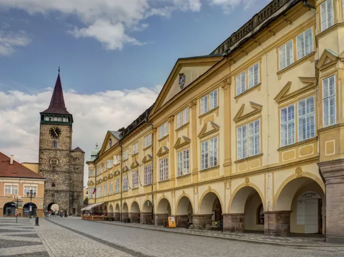 Framed Print : Europe, Czech Republic, Jicin. The main square surrounded with recently restored