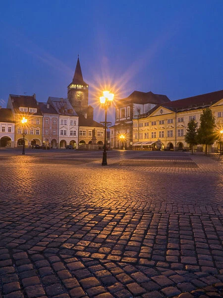 Europe, Czech Republic, Jicin. Twilight in the main square surrounded with recently