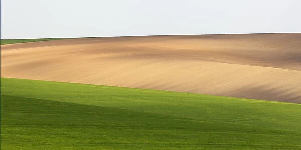 Europe, Czech Republic, Moravia. Panoramic of farm fields