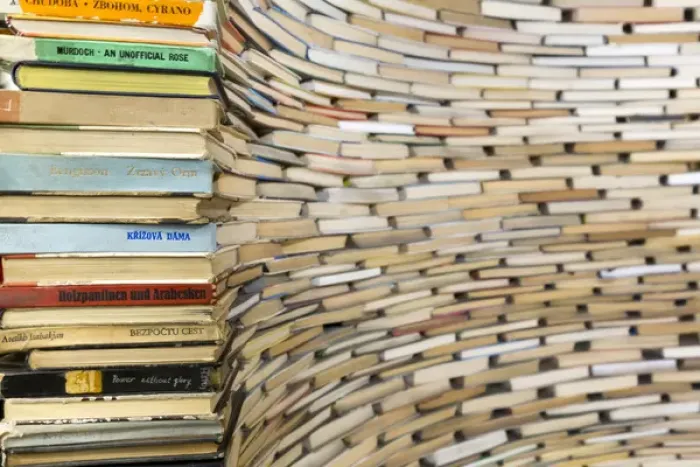 Framed Print : Europe, Czech Republic, Prague. Book sculpture at Prague City Library. Credit as