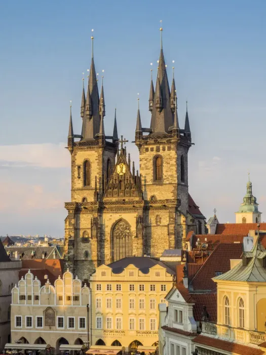 Framed Print : Europe, Czech Republic, Prague. Tyn Church, founded in 1385, dominates one side Framed Print : Europe, Czech Republic, Prague. Tyn Church, founded in 1385, dominates one side