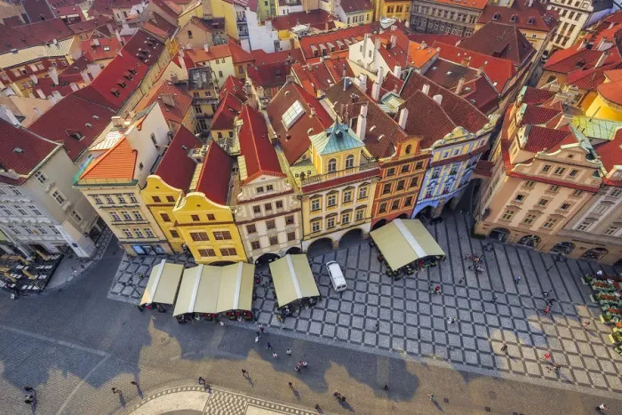 Framed Print : Europe, Czech Republic, Prague. Overview of colorful architecture in old town. Credit as Framed Print : Europe, Czech Republic, Prague. Overview of colorful architecture in old town. Credit as