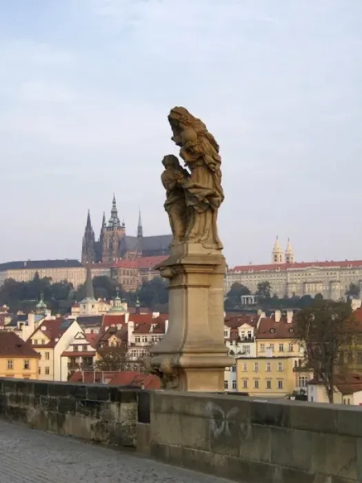 Framed Print : Europe, Czech Republic, Prague. A statue of St. Anne, with Prague Castle in the background