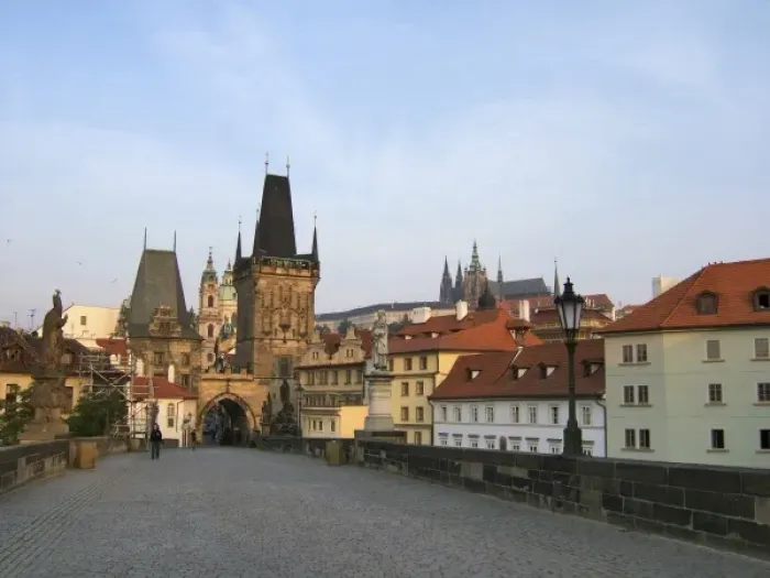 Framed Print : Europe, Czech Republic, Prague. The Little Town Bridge Tower is one of the many interesting