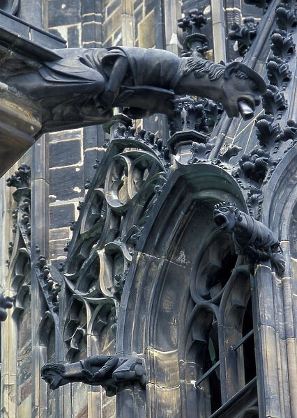 Europe, Czech Republic, Prague, Castle detail and gargoyles
