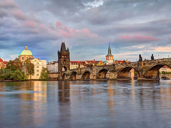 Europe, Czech Republic, Prague. Charles bridge and Vltava river in, Prague, Czech
