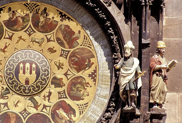 Europe, Czech Republic, Prague. Old town hall clock tower, astronomical clock