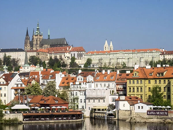 Europe, Czech Republic, Prague. Prague castle and Lesser town as seen from the Vltava