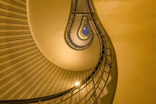 Europe, Czech Republic, Prague. Spiral staircase in House of the Black Madonna