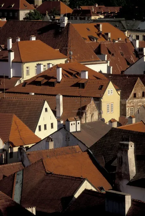 Framed Print : Europe, Czech Republic, South Bohemia, Cesky Krumlov Town rooftops from Krumlov