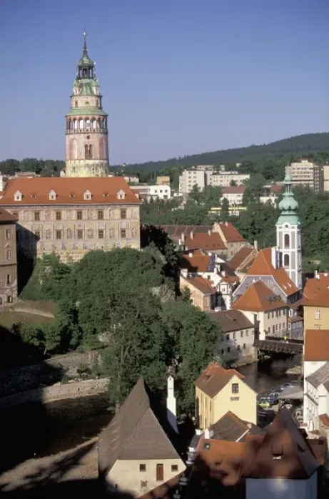 Framed Print : Europe, Czech Republic, South Bohemia, Cesky Krumlov Round Tower & St. Jost Church Framed Print : Europe, Czech Republic, South Bohemia, Cesky Krumlov Round Tower & St. Jost Church