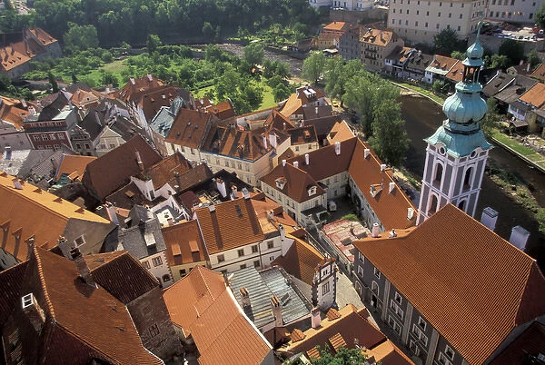 Europe, Czech Republic, South Bohemia, Cesky Krumlov Town view from Round Tower