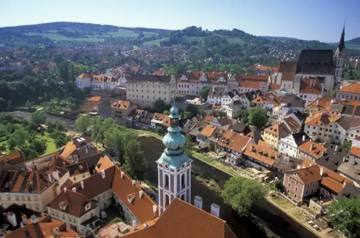 Framed Print : Europe, Czech Republic, South Bohemia, Cesky Krumlov Town view from Round Tower