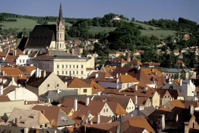 Framed Print : Europe, Czech Republic, South Bohemia, Cesky Krumlov Town view from Krumlov Chateau