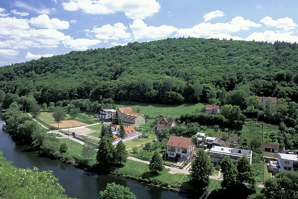 Europe, Czech Republic, South Moravia, Vranov Nad Dyji Houses along the Dyje River