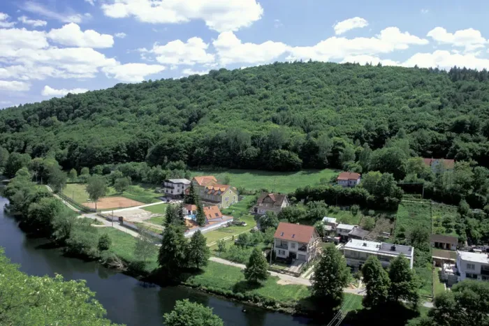 Framed Print : Europe, Czech Republic, South Moravia, Vranov Nad Dyji Houses along the Dyje River