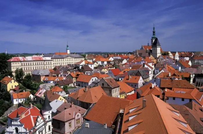 Framed Print : Europe, Czech Republic, Tabor. Old town view from 15th C. Kotnov Tower