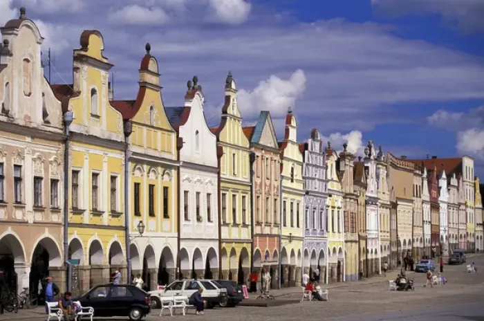 Framed Print : Europe, Czech Republic, Telc. 16th Century renaissance houses Framed Print : Europe, Czech Republic, Telc. 16th Century renaissance houses