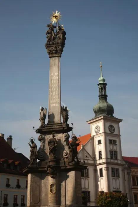 Framed Print : Europe, Czech Republic, West Bohemia, city of Loket. Plague Column with bell tower
