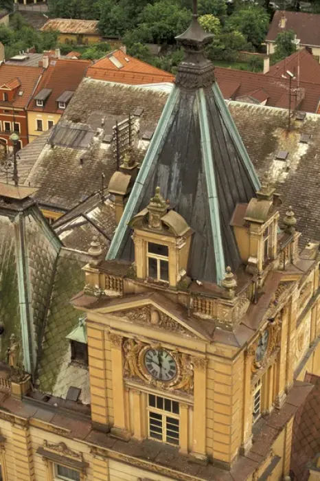 Framed Print : Europe, Czech Republic, West Bohemia, Domazlice Town Hall roof from Dean s Framed Print : Europe, Czech Republic, West Bohemia, Domazlice Town Hall roof from Dean s