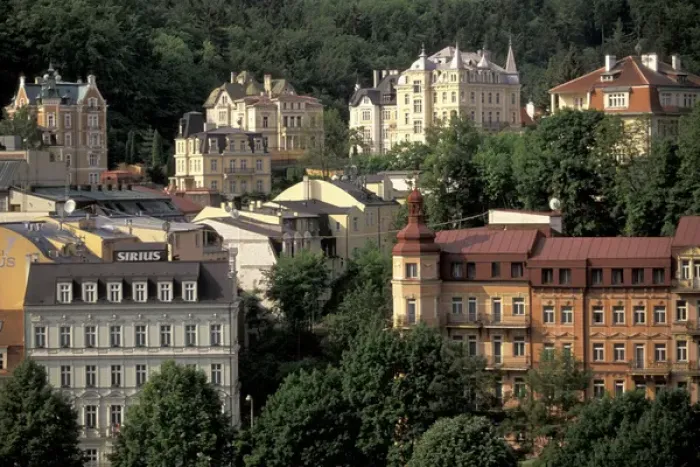 Framed Print : Europe, Czech Republic, West Bohemia, Karlovy Vary (Carlsbad) Hills and buildings Framed Print : Europe, Czech Republic, West Bohemia, Karlovy Vary (Carlsbad) Hills and buildings