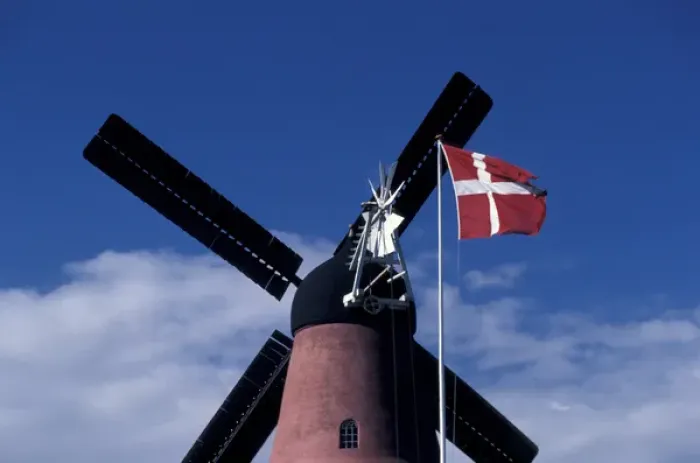 Framed Print : Europe, Denmark, Fyn Island. Country windmill and Inn
