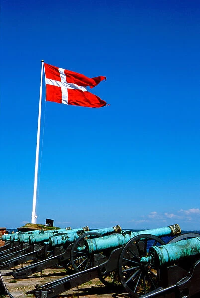 Europe, Denmark, Helsingor (aka Elsinore), Kronborg Slot. Castle canons pointed toward Sweden