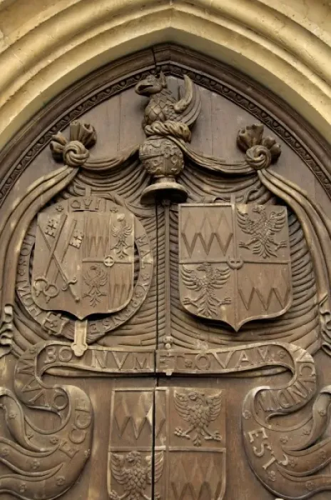Framed Print : Europe, England, Bath, Bath Abbey. Massive wooden front doors. THIS IMAGE RESTRICTED