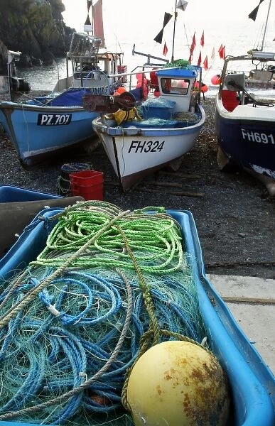 Europe, England, Cornwall, Cadgwith, fishing boats on shore