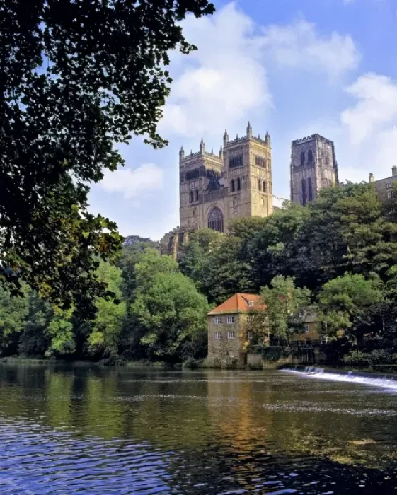 Framed Print : Europe, England, Durham. The spires of Durham Cathedral, a World Heritage Site, rise Framed Print : Europe, England, Durham. The spires of Durham Cathedral, a World Heritage Site, rise