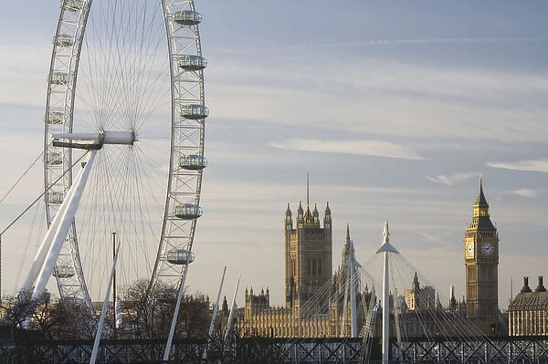 Europe, ENGLAND-London: Southbank- London Eye and Houses of Parliament  /  Morning