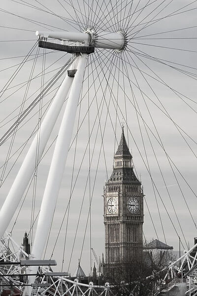 Europe, ENGLAND-London: Southbank- London Eye and Big Ben  /  Morning