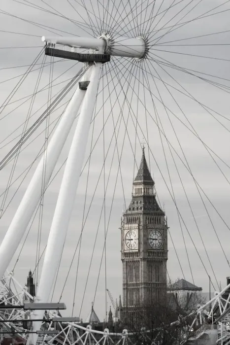 Framed Print : Europe, ENGLAND-London: Southbank- London Eye and Big Ben  /  Morning