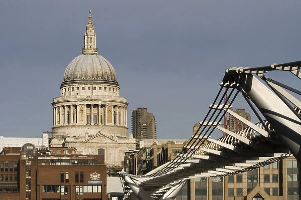 Europe, ENGLAND-London: View of the Millenium Bridge and St. Pauls Cathedral