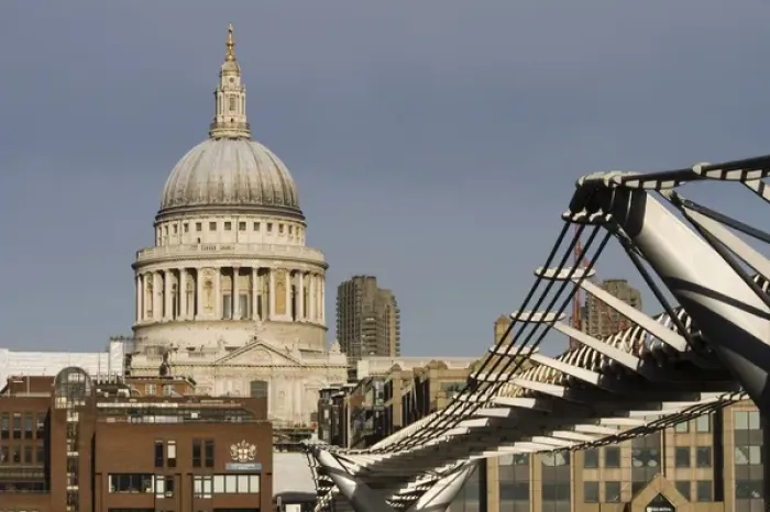 Framed Print : Europe, ENGLAND-London: View of the Millenium Bridge and St. Pauls Cathedral Framed Print : Europe, ENGLAND-London: View of the Millenium Bridge and St. Pauls Cathedral