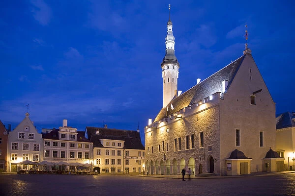 Europe, Estonia, Tallinn. Church and town plaza