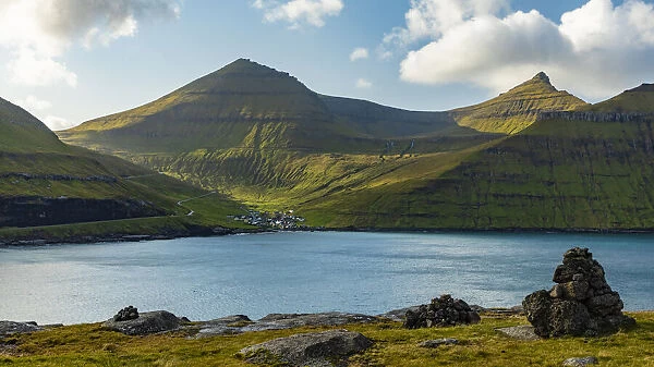 Europe, Faroe Islands. View of the fjord at Funningsfjordur