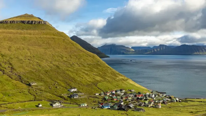 Framed Print : Europe, Faroe Islands. View of the village of Funningur on the island of Eysturoy Framed Print : Europe, Faroe Islands. View of the village of Funningur on the island of Eysturoy