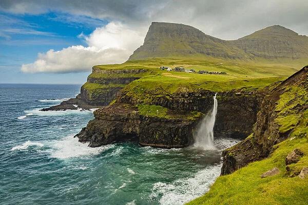 Europe, Faroe Islands. View of the village of Gasadalur