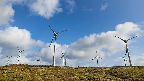 Europe, Faroe Islands. View of wind turbines on the island of Streymoy
