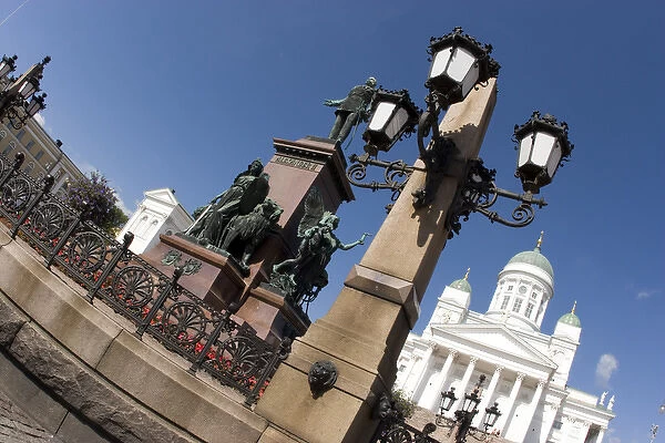 Europe, Finland, Helsinki. Senate Square with statue of Emperor Alexander II