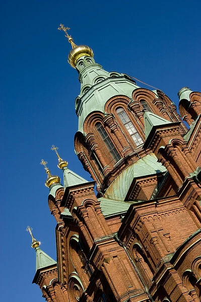 Europe, Finland, Helsinki. Uspenski Cathedral, an Eastern Orthodox cathedral overlooking the city
