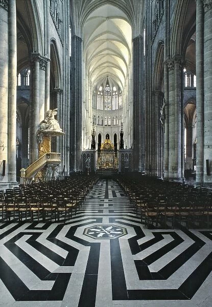 Europe, France, Amiens. The dramatic tiles of the nave help accentuate the height