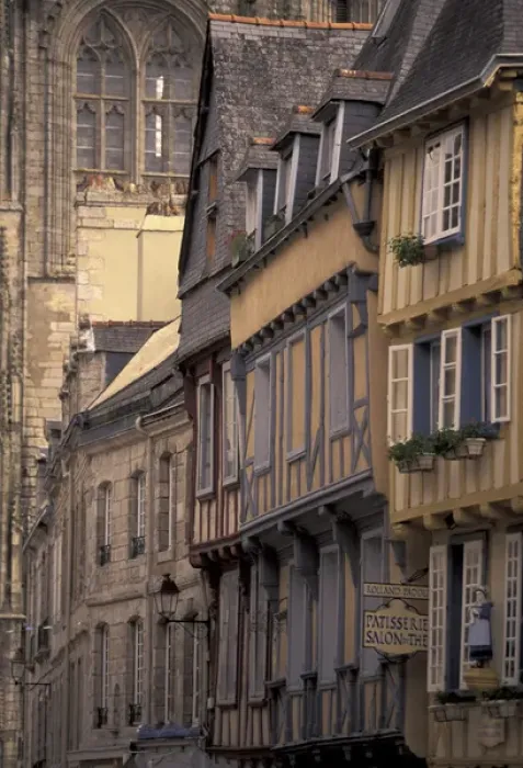 Framed Print : Europe, France, Brittany, Finistere Quimper; Old Town; half-timbered buildings