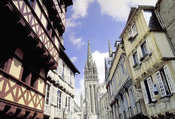 Europe, France, Brittany, Finistere Quimper; Rue Kereon; half-timbered buildings