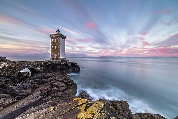 Europe, France, Brittany, Sunrise at the Kermorvan Lighthouse