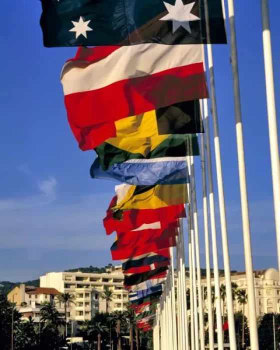 Framed Print : Europe, France, Cannes. Colorful flags line the Boulevard de la Croisette on Framed Print : Europe, France, Cannes. Colorful flags line the Boulevard de la Croisette on